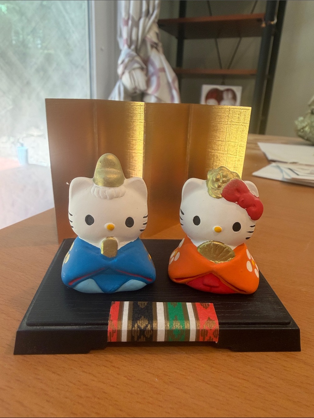 Hello Kitty Hina Doll Couple in Blue and Orange with Gold Accents